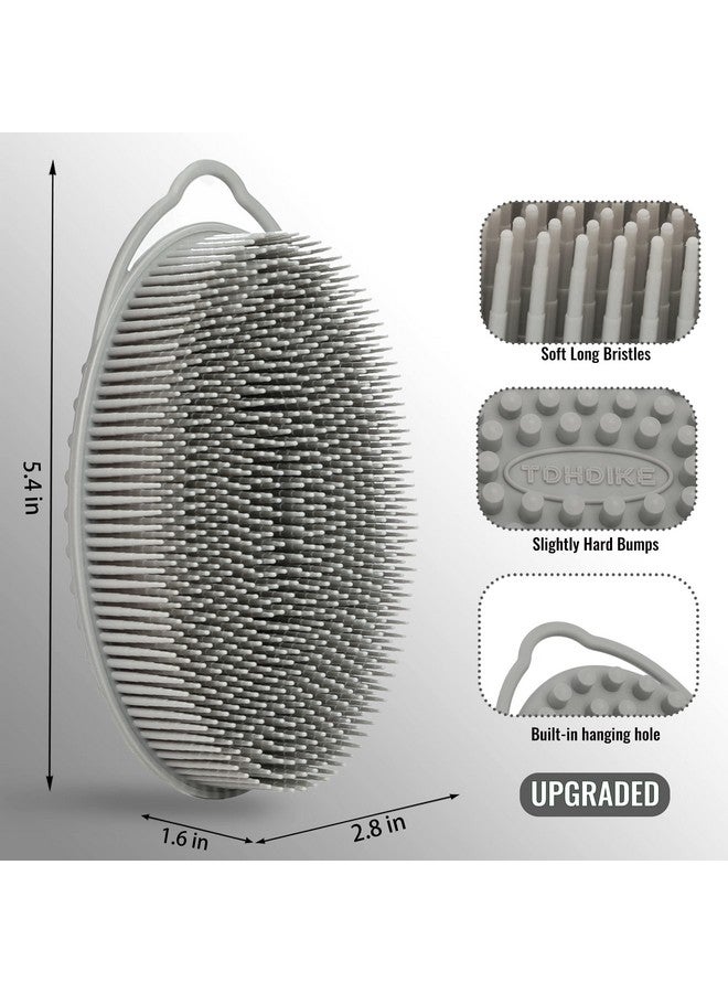 TDHDIKE Silicone Loofah Exfoliating Body Scrubber Set Of 3 Soft Bath Sponge/Shower Brush For Sensitive Kids Women Men All Kinds Of Skin (Black/Gray/Blue)  - Image 2