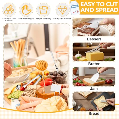 Widecook 270 Pcs Charcuterie Board Accessories Cheese Butter Spreader Knife Set Butcher Paper Roll Serving Tongs Forks Spoons Dipping Bowls Dippers Cocktail Picks for Party Wedding Christmas (Silver) - Image 4
