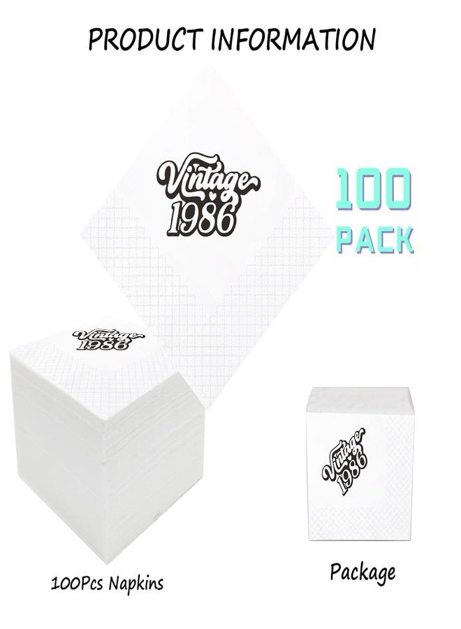 Geloar 1986 40th Birthday Vintage Cocktail Napkins 4.5x4.5" 2-Ply Black 100 Pack - Image 2