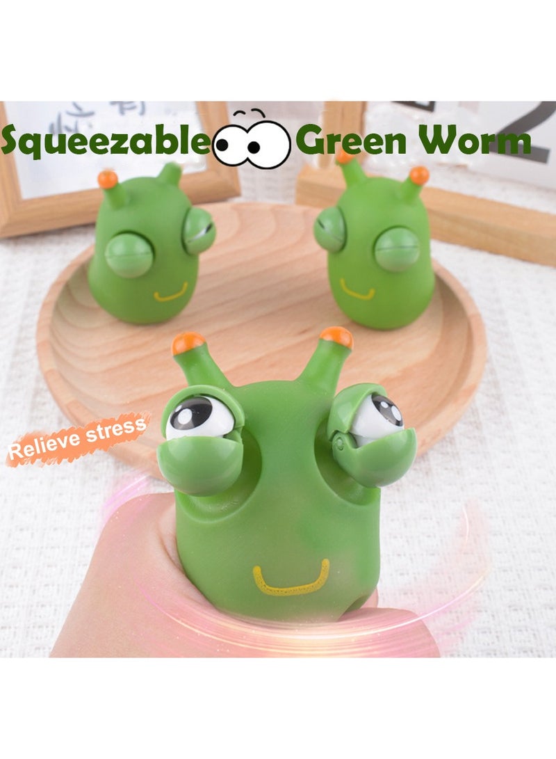 Squeezable Green Worm Toy with Popping Eyes, Stress Relief Bug Toy Caterpillar with Bluging Eyes - Image 1