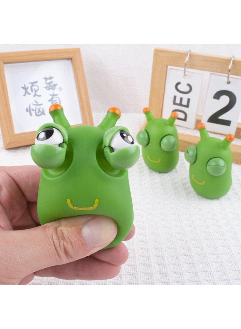 Squeezable Green Worm Toy with Popping Eyes, Stress Relief Bug Toy Caterpillar with Bluging Eyes - Image 2