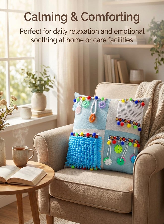 KUAZIDAR Puzzle Toy Color-Matching Pillow.Dementia Fidget Sensory Pillow for Elderly, Multi Textured Tactile Fidget Pillow with Pom Pom & Loop Accessories - Image 5