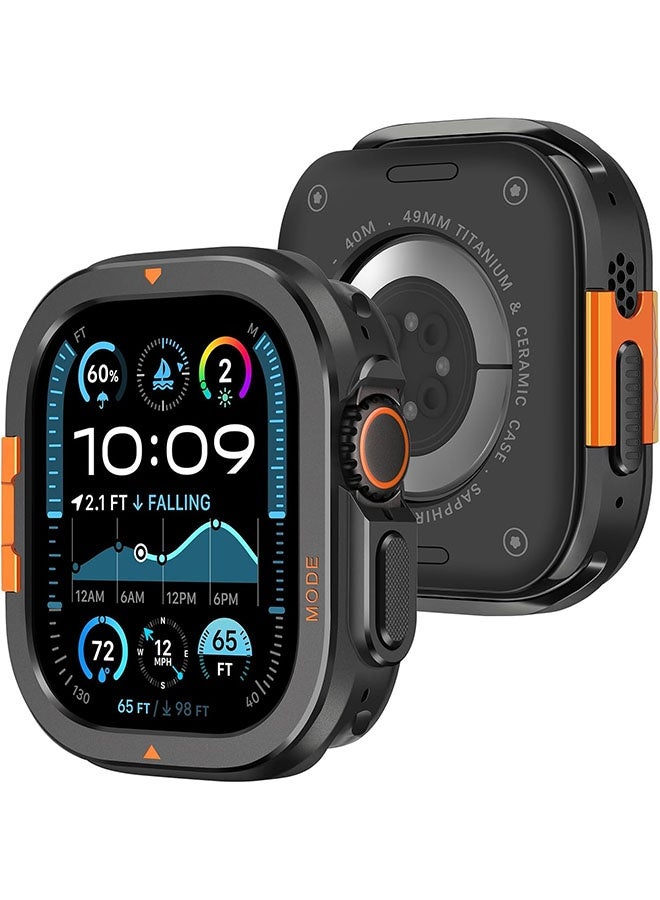 جراب معدني 2 في 1 لساعة Apple Watch Ultra 3/2/1 مقاس 49 مم، مصد معدني متين مع غطاء خلفي كامل - جراب واقٍ مقاوم للصدمات لساعة iWatch Ultra مقاس 49 مم، أسود - Image 1