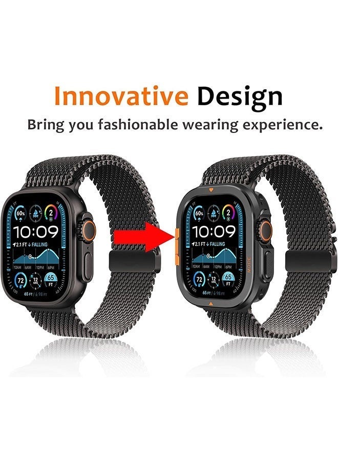 جراب معدني 2 في 1 لساعة Apple Watch Ultra 3/2/1 مقاس 49 مم، مصد معدني متين مع غطاء خلفي كامل - جراب واقٍ مقاوم للصدمات لساعة iWatch Ultra مقاس 49 مم، أسود - Image 4