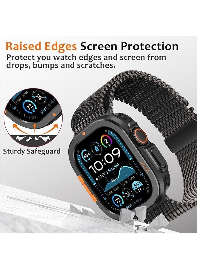 جراب معدني 2 في 1 لساعة Apple Watch Ultra 3/2/1 مقاس 49 مم، مصد معدني متين مع غطاء خلفي كامل - جراب واقٍ مقاوم للصدمات لساعة iWatch Ultra مقاس 49 مم، أسود - Image 3