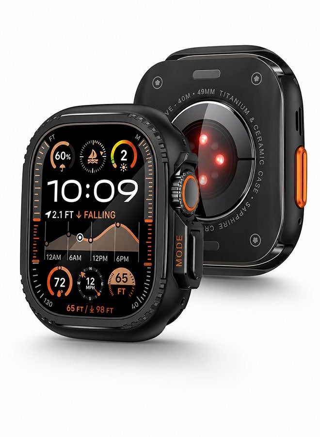 جراب معدني 2 في 1 لساعة Apple Watch Ultra 3/2/1 مقاس 49 مم، مصد معدني متين مع غطاء خلفي كامل - جراب واقٍ مقاوم للصدمات لساعة iWatch Ultra مقاس 49 مم، أسود - Image 1