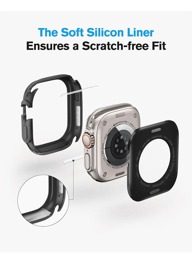 جراب معدني 2 في 1 لساعة Apple Watch Ultra 3/2/1 مقاس 49 مم، مصد معدني متين مع غطاء خلفي كامل - جراب واقٍ مقاوم للصدمات لساعة iWatch Ultra مقاس 49 مم، أسود - Image 3