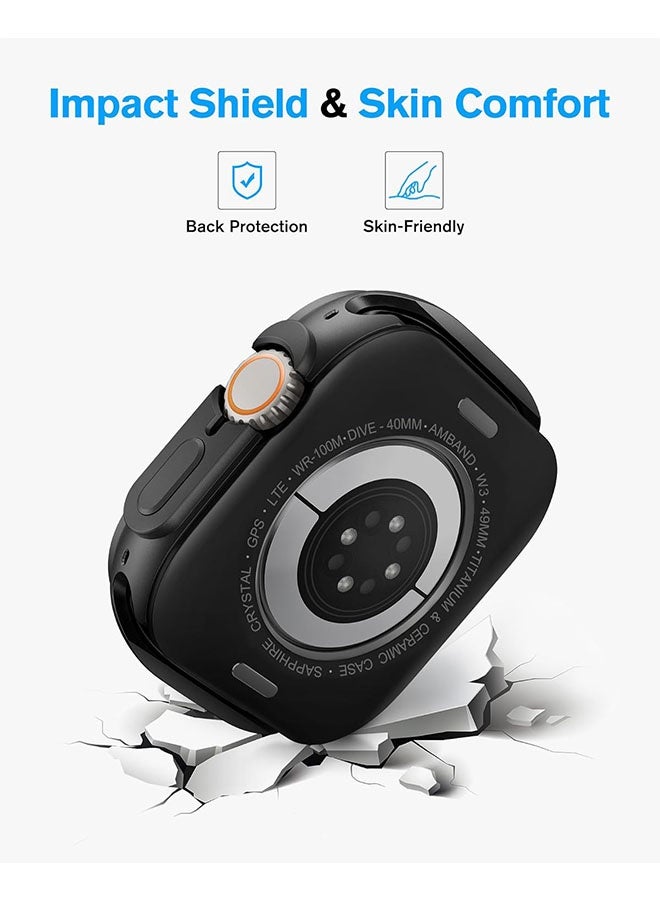 جراب معدني 2 في 1 لساعة Apple Watch Ultra 3/2/1 مقاس 49 مم، مصد معدني متين مع غطاء خلفي كامل - جراب واقٍ مقاوم للصدمات لساعة iWatch Ultra مقاس 49 مم، أسود - Image 4