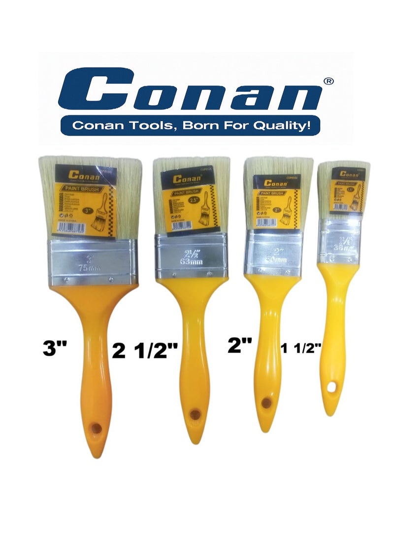 Conan 4 Pcs – Conan Paint Brush Set (3"–2.5"–2"–1.5") for Walls, Wood & Trim – Models COP0503 / COP0525 / COP0502 / COP0515 - Image 1