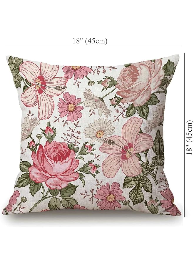إيروريكس غطاء وسادة مزخرف بأزهار وردية، غطاء وسادة مزخرف 45 × 45 سم، غطاء وسادة للمنزل وغرفة المعيشة والسرير والأريكة والسيارة من القطن والكتان، أغطية وسائد مربعة الشكل للأريكة - Image 4
