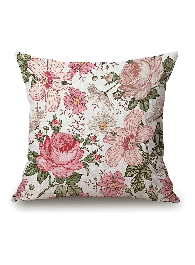 إيروريكس غطاء وسادة مزخرف بأزهار وردية، غطاء وسادة مزخرف 45 × 45 سم، غطاء وسادة للمنزل وغرفة المعيشة والسرير والأريكة والسيارة من القطن والكتان، أغطية وسائد مربعة الشكل للأريكة - Image 1