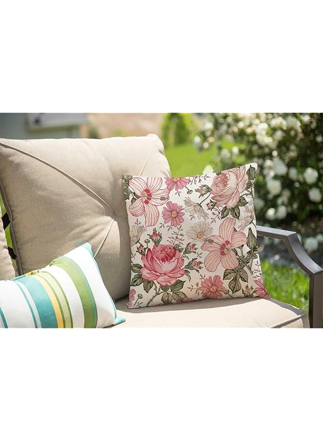 إيروريكس غطاء وسادة مزخرف بأزهار وردية، غطاء وسادة مزخرف 45 × 45 سم، غطاء وسادة للمنزل وغرفة المعيشة والسرير والأريكة والسيارة من القطن والكتان، أغطية وسائد مربعة الشكل للأريكة - Image 3