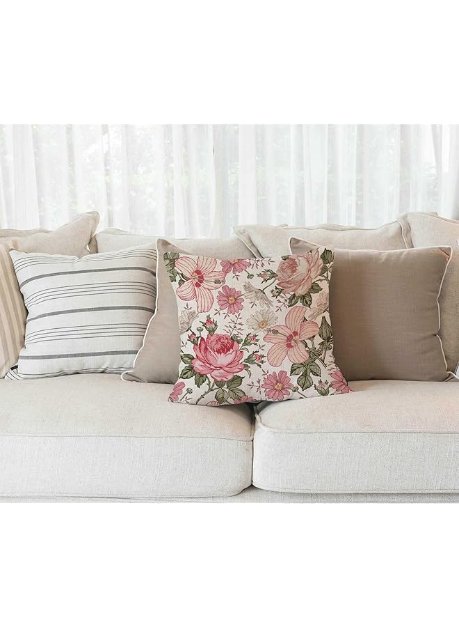 إيروريكس غطاء وسادة مزخرف بأزهار وردية، غطاء وسادة مزخرف 45 × 45 سم، غطاء وسادة للمنزل وغرفة المعيشة والسرير والأريكة والسيارة من القطن والكتان، أغطية وسائد مربعة الشكل للأريكة - Image 2