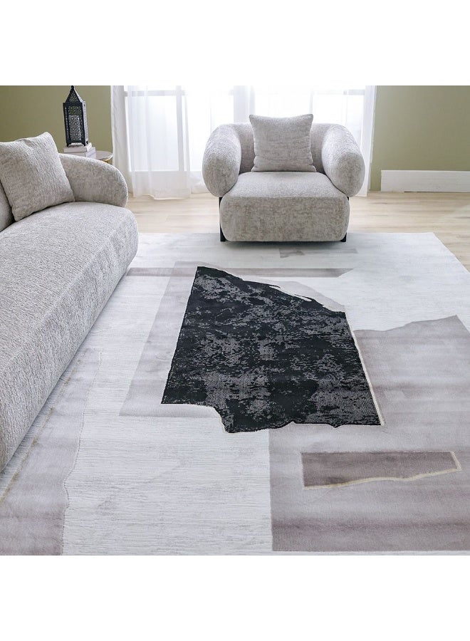 DANUBE HOME Galeria Lux Modern Rug | Washable Modern Rugs Style | Polypropylene + Polyester Area Rug Floor Covering | Indoor Carpet For Living Room Dining Bedroom 200x300cm-Grey White-231300472294 - Image 2