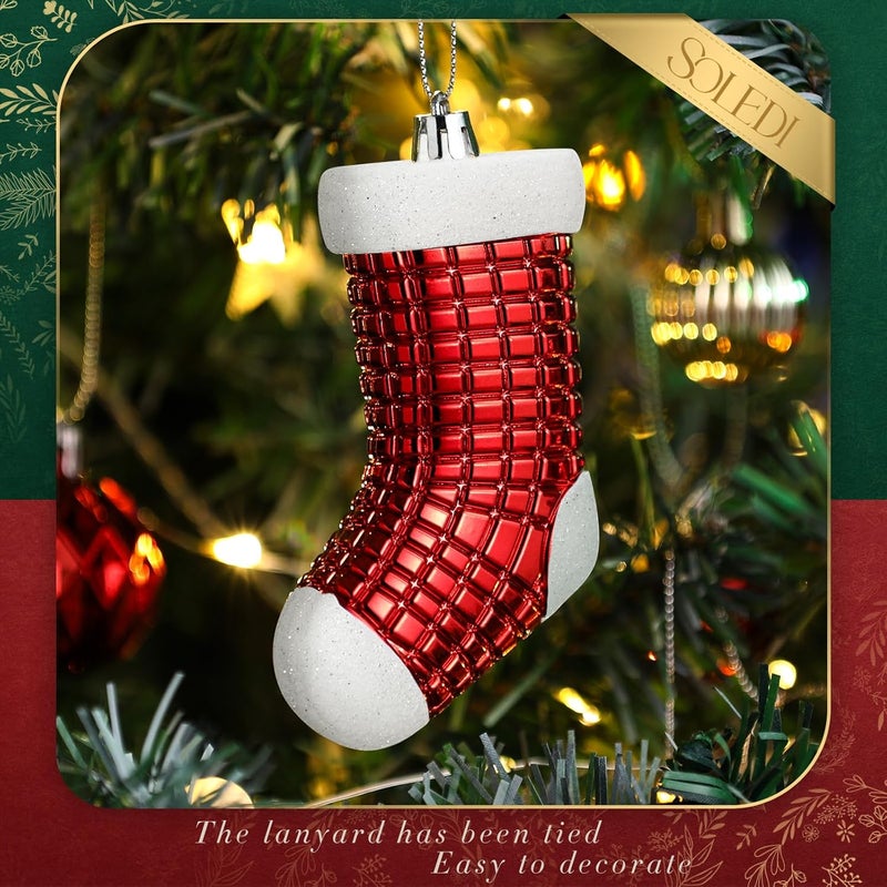 SOLEDI 128 Pcs Christmas Tree Decorations Set Assorted Christmas Ornaments, Pre-Tied Christmas Balls for Xmas Hanging Decorations Festival Holiday Decor, Shiny, Shatterproof Decorated Baubles, Red - Image 4
