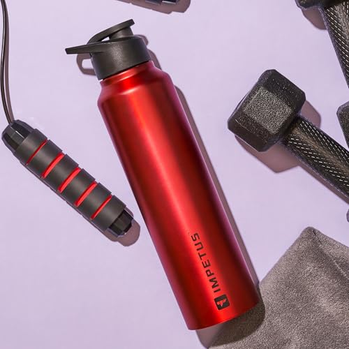 IMPETUS Stainless Steel Water Bottle Sipper 1L (1000ml) Leakproof, Rust free metal bottle & Lightweight Best use for Gym, Office, School, Travel & Fridge– Red - Image 5