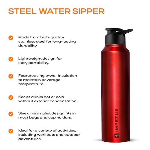 IMPETUS Stainless Steel Water Bottle Sipper 1L (1000ml) Leakproof, Rust free metal bottle & Lightweight Best use for Gym, Office, School, Travel & Fridge– Red - Image 4
