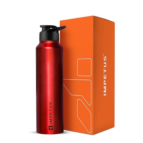 IMPETUS Stainless Steel Water Bottle Sipper 1L (1000ml) Leakproof, Rust free metal bottle & Lightweight Best use for Gym, Office, School, Travel & Fridge– Red - Image 1