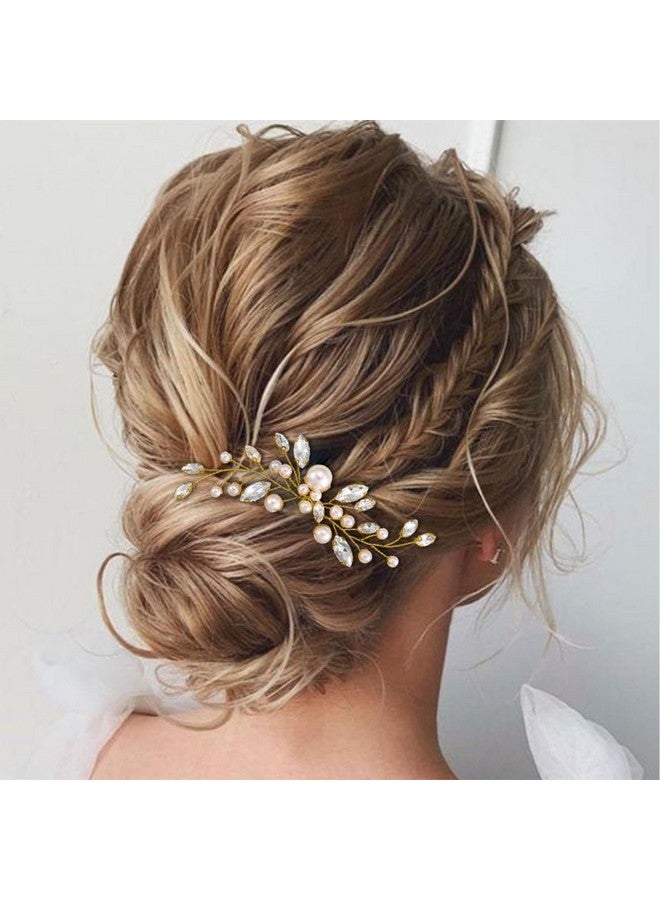 JAKAWIN Pearl Bride Wedding Hair Pins Silver Rhinestone Hair Piece Crystal Headpiece Bridal Hair Accessories For Women Hp179 (2 Gold)  - Image 1