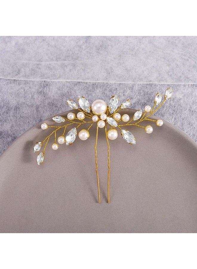 JAKAWIN Pearl Bride Wedding Hair Pins Silver Rhinestone Hair Piece Crystal Headpiece Bridal Hair Accessories For Women Hp179 (2 Gold)  - Image 2