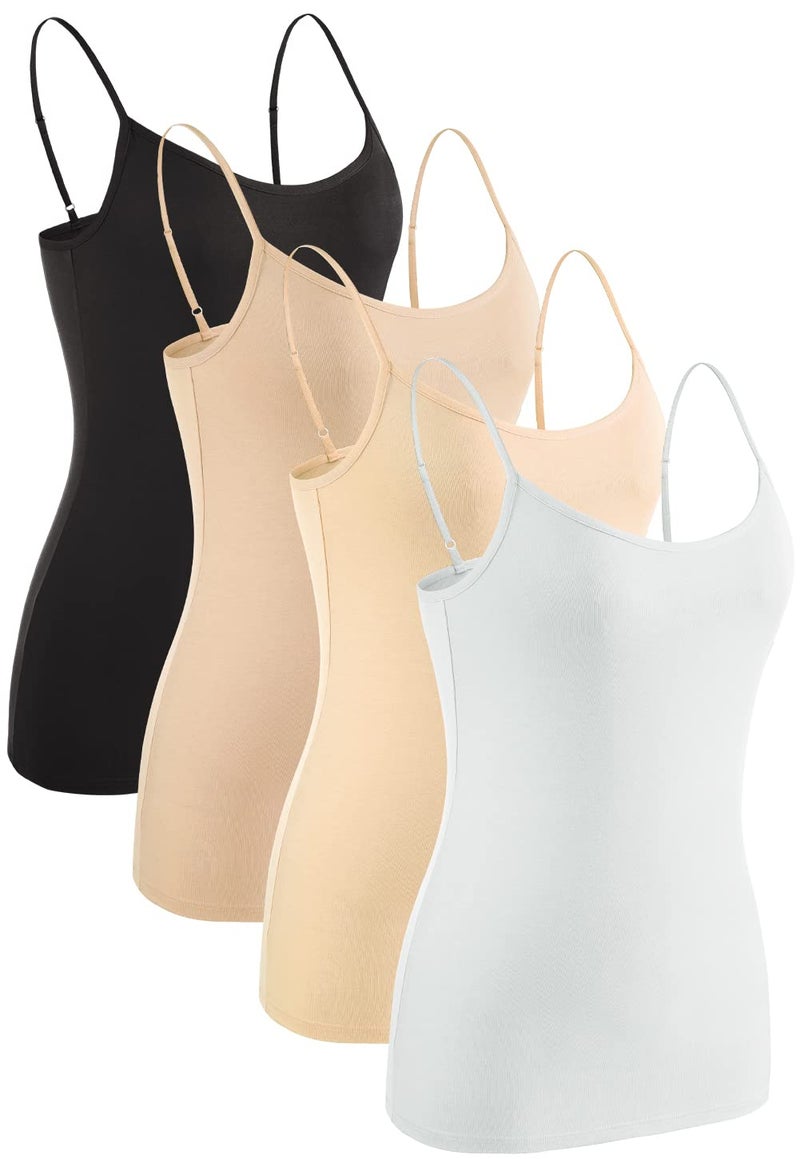 Rosyline 4 Piece Women Camisole Basic Undershirt Adjustable Spaghetti Strap Tank Top Black/Beige/Apricot/White S - Image 2