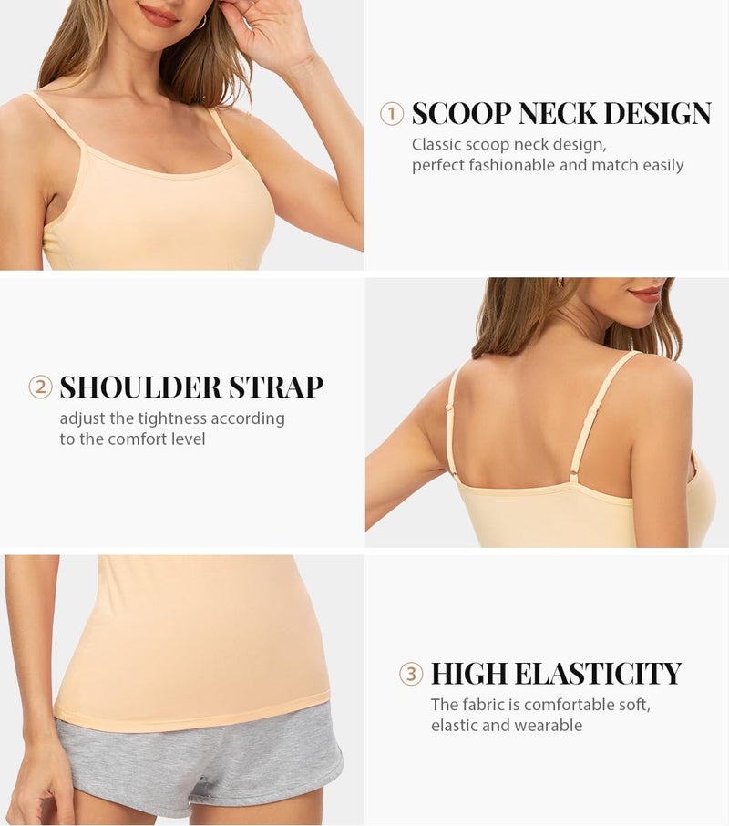 Rosyline 4 Piece Women Camisole Basic Undershirt Adjustable Spaghetti Strap Tank Top Black/Beige/Apricot/White S - Image 4