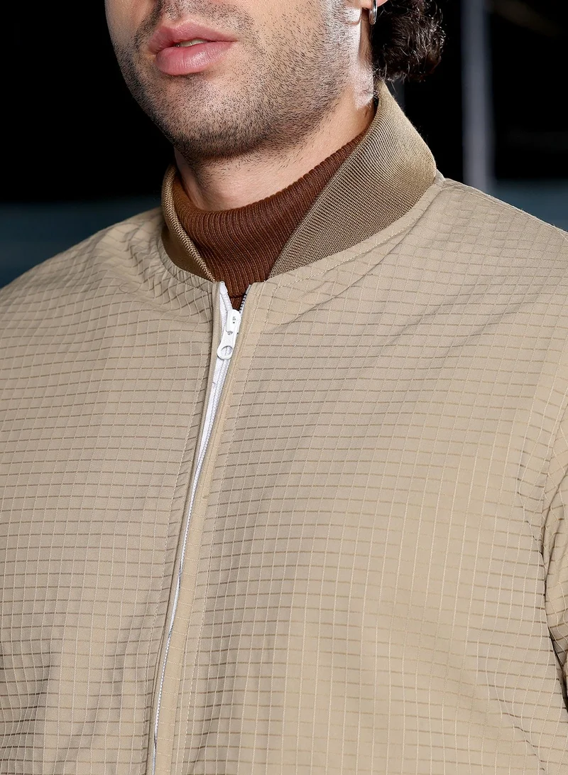 CAHOOT  Men's Khaki Brown Zip-Front Waffle Bomber Jacket for Men | Best Price UAE