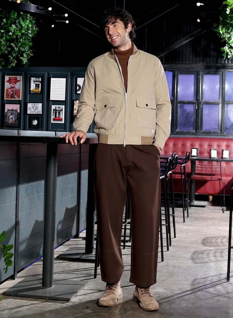 CAHOOT  Men's Khaki Brown Zip-Front Waffle Bomber Jacket for Men | Best Price UAE