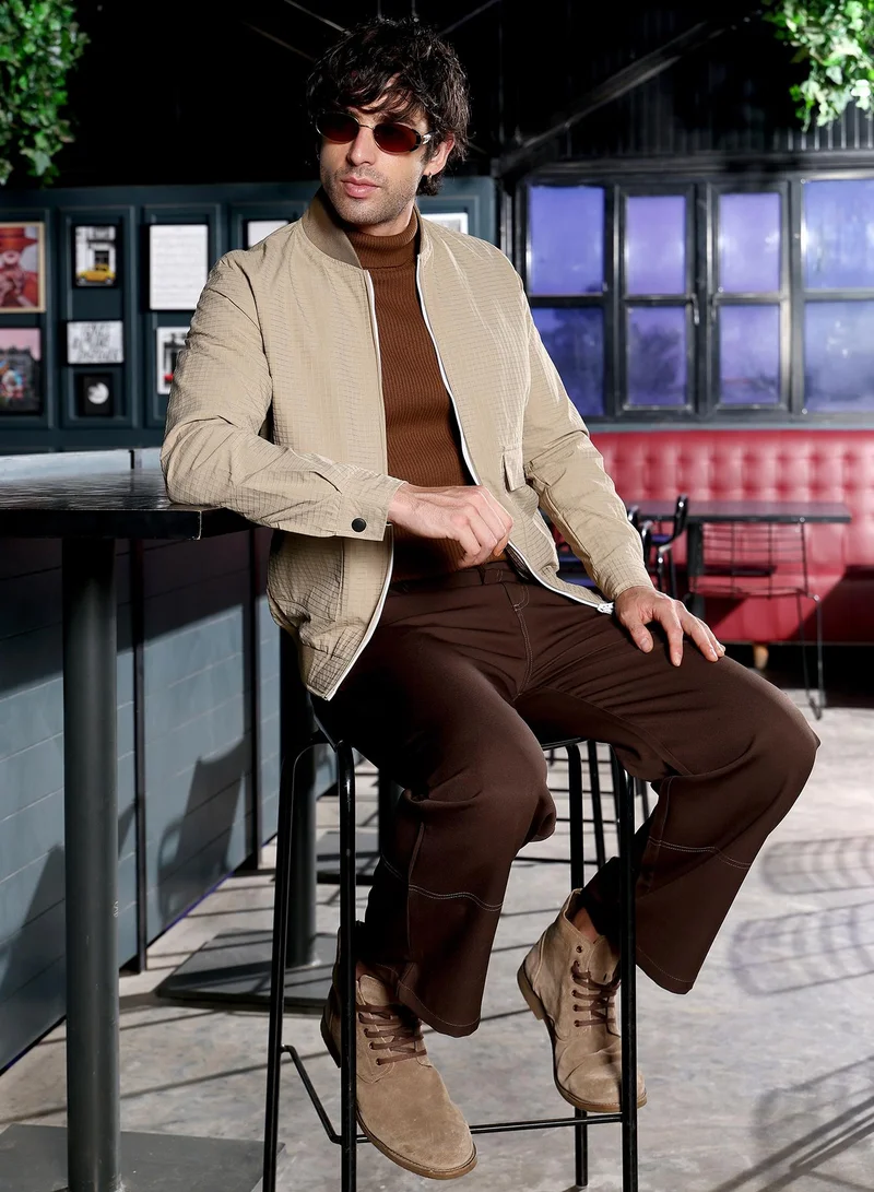 CAHOOT  Men's Khaki Brown Zip-Front Waffle Bomber Jacket for Men | Best Price UAE