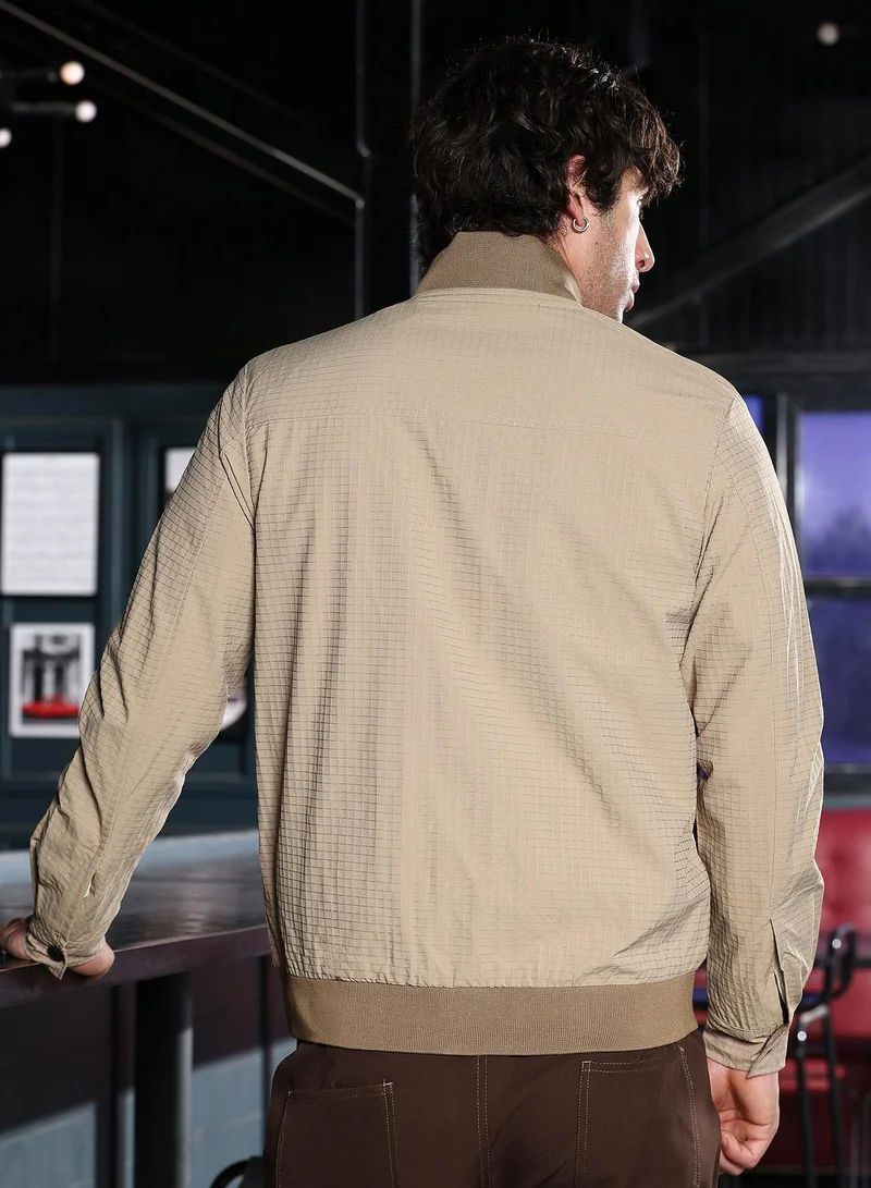 CAHOOT  Men's Khaki Brown Zip-Front Waffle Bomber Jacket for Men | Best Price UAE