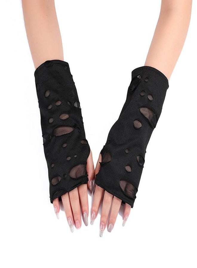 SACHUI® Black Hole Gloves Cosplay Party Punk Dark Half Finger Gloves | Gray - Image 3