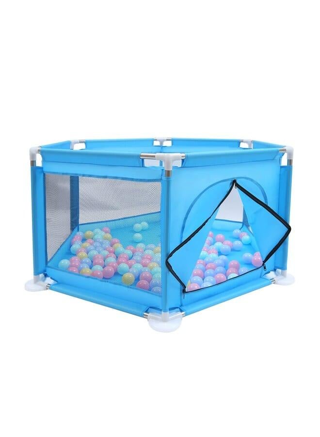 Beauenty Baby Kids Playpen Activity Center Room Fitted Floor - with 50 pcs Balls Safety Protection Care Crawling Folding Fence Toys Portable Indoors Outdoors and Parks Gifts (Blue) 