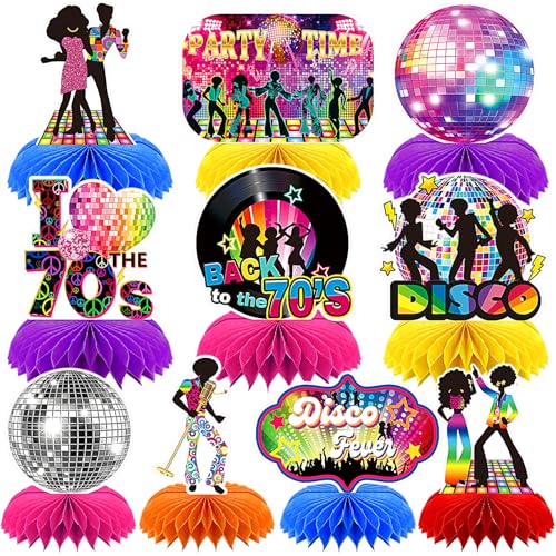 DTOFOOT 10 Pcs 70s Disco Party Decorations Back to 70s Honeycomb Centerpieces for Retro Theme Birthday Music Party Supplies Dancing Queen Party Decorations Retro Table Decor for 1970s - Image 1