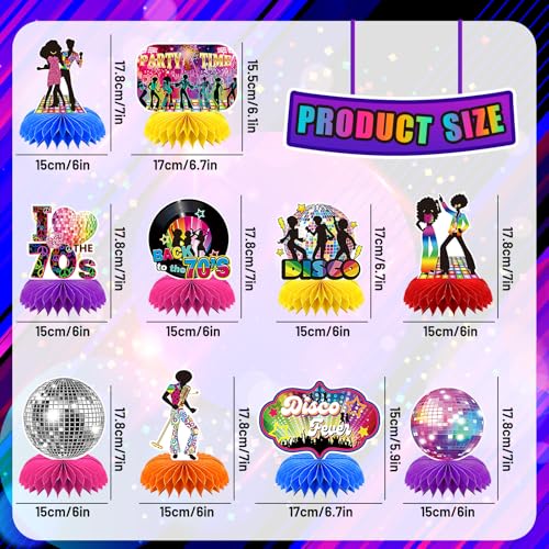 DTOFOOT 10 Pcs 70s Disco Party Decorations Back to 70s Honeycomb Centerpieces for Retro Theme Birthday Music Party Supplies Dancing Queen Party Decorations Retro Table Decor for 1970s - Image 5