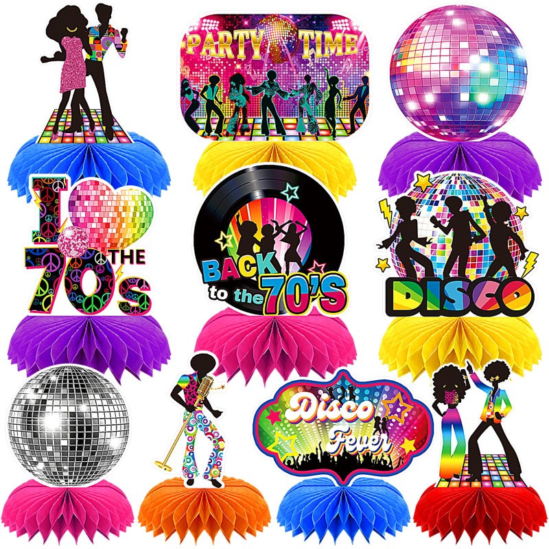 DTOFOOT 10 Pcs 70s Disco Party Decorations Back to 70s Honeycomb Centerpieces for Retro Theme Birthday Music Party Supplies Dancing Queen Party Decorations Retro Table Decor for 1970s - Image 3