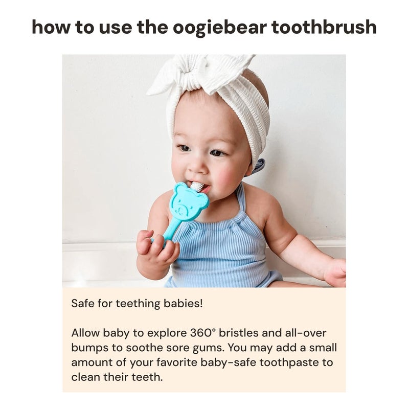 oogiebear Infant-to-Toddler Training Teether Toothbrush - 0-2 Years - 360° Soft Silicone, Promotes Safe Brushing, Baby & Kids Health - Teddy Bear Design Oral Care - 1 Unit - Image 4