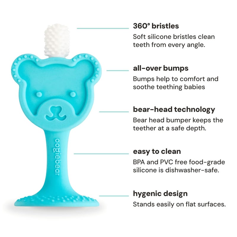 oogiebear Infant-to-Toddler Training Teether Toothbrush - 0-2 Years - 360° Soft Silicone, Promotes Safe Brushing, Baby & Kids Health - Teddy Bear Design Oral Care - 1 Unit - Image 3