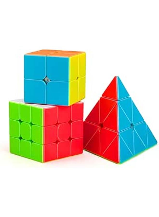 Maomaoyu Speed Magic Cube Set, 3 Pack, Speed 2x2 3x3 Triangle Pyramid Cube Puzzle Bundle for Kids, Smooth Magic Cube Set Brain Teasers Stocking Filler