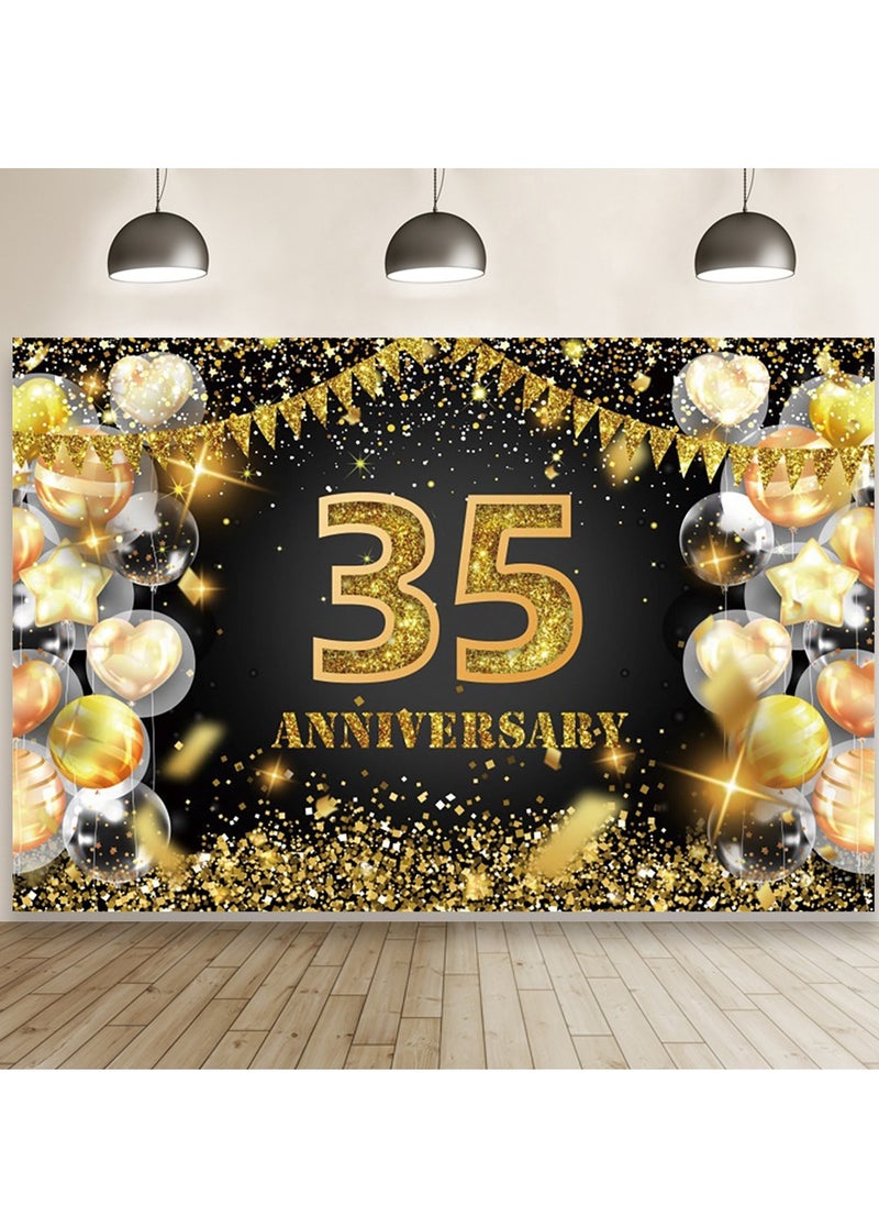 YelaJoy 35th Birthday Backdrop for Photography Black and Golden Photo Background 180*120cm  - Image 1