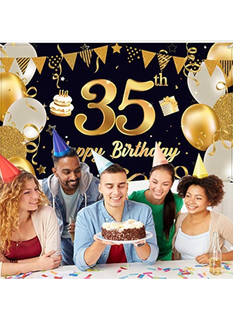 YelaJoy 35th Birthday Backdrop for Photography Black and Golden Photo Background 180*120cm  - Image 4