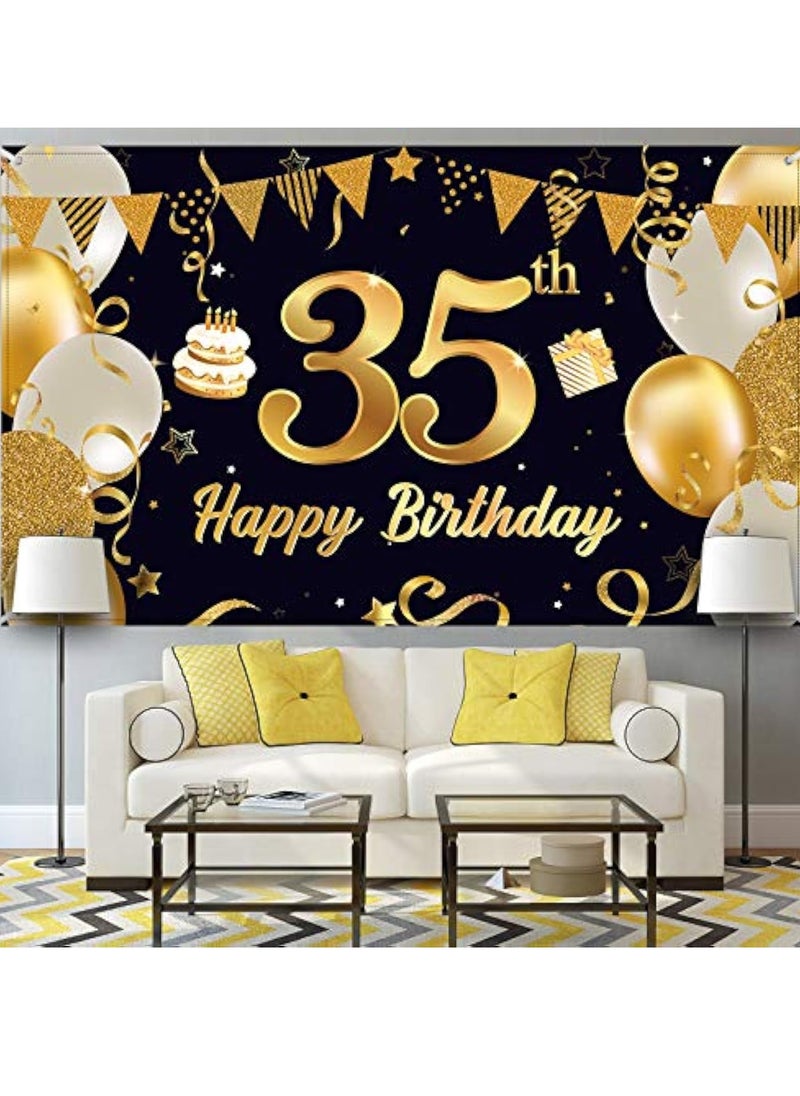 YelaJoy 35th Birthday Backdrop for Photography Black and Golden Photo Background 180*120cm  - Image 5