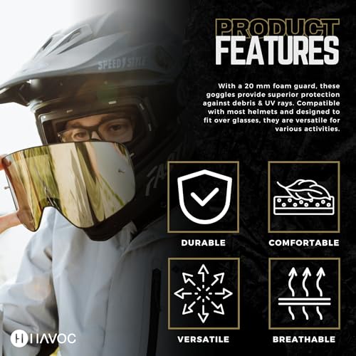 Havoc Racing نظارات هافوك ريسينغ المغناطيسية بدون إطار - لسباقات الموتوكروس، وركوب الدراجات الترابية، والتزلج على الجليد، والدراجات الرباعية، وUTV - نظارات مضادة للضباب تحجب الأشعة فوق البنفسجية (الولايات) - Image 4