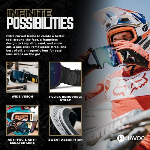 Havoc Racing نظارات هافوك ريسينغ المغناطيسية بدون إطار - لسباقات الموتوكروس، وركوب الدراجات الترابية، والتزلج على الجليد، والدراجات الرباعية، وUTV - نظارات مضادة للضباب تحجب الأشعة فوق البنفسجية (الولايات) - Image 3