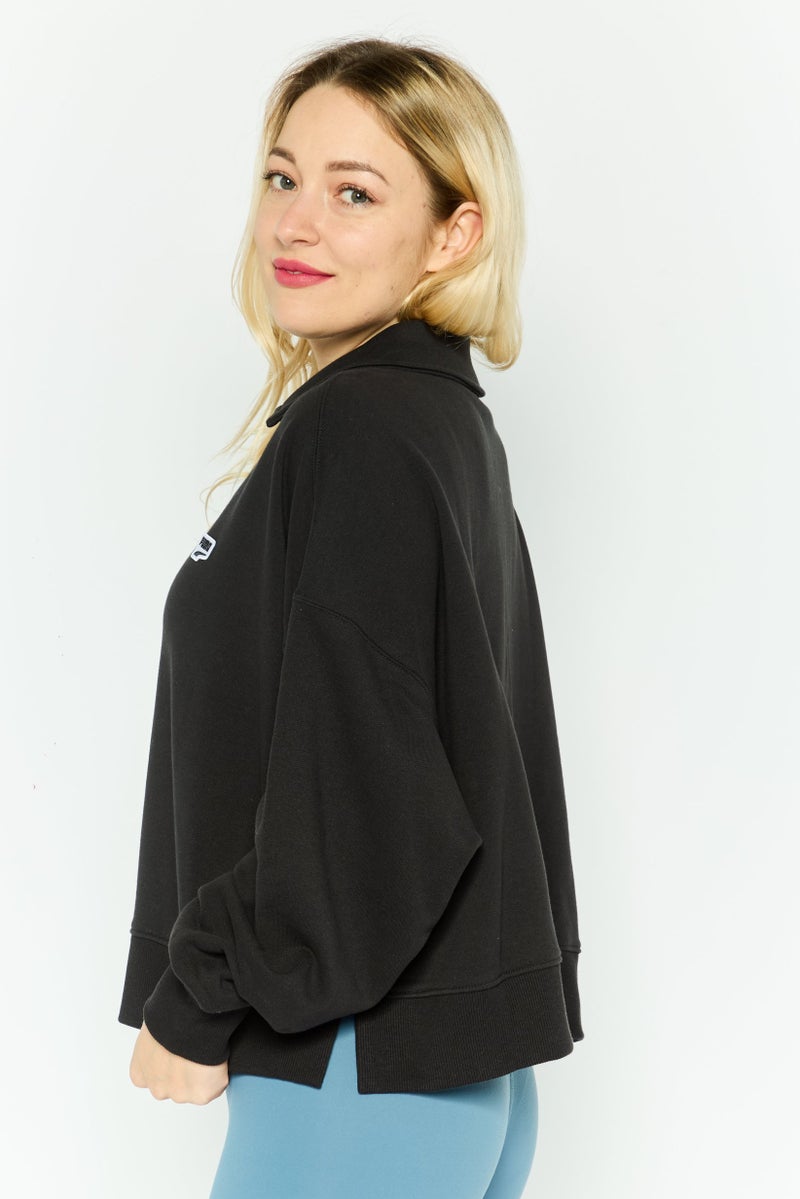 Women Oversized Fit Long Sleeves Outdoor Sweatshirts, Black