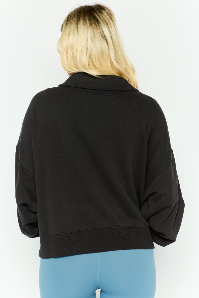 Women Oversized Fit Long Sleeves Outdoor Sweatshirts, Black
