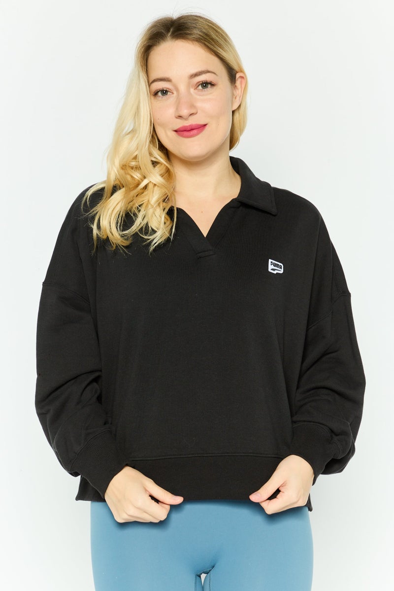 Women Oversized Fit Long Sleeves Outdoor Sweatshirts, Black