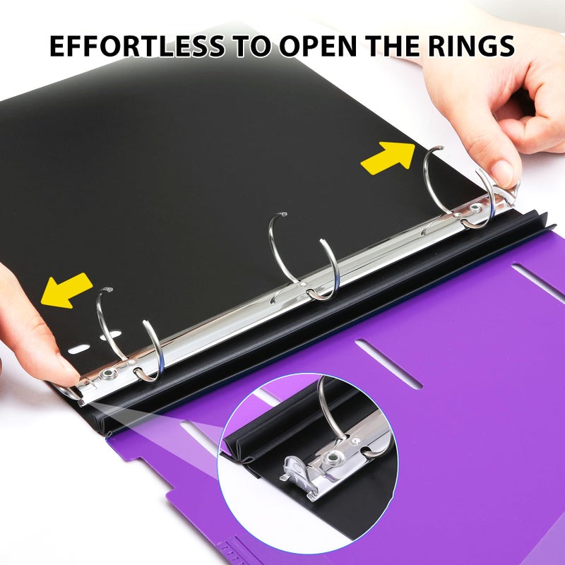 WOT I 1.5 Inch Telescoping 3 Ring Binder 6 Pack, Expandable Flexible Binder with Customizable Front Cover & Clear Catalog Pocket, Holds 370 Sheets, Assorted Colors, School Office Supplies - Image 4