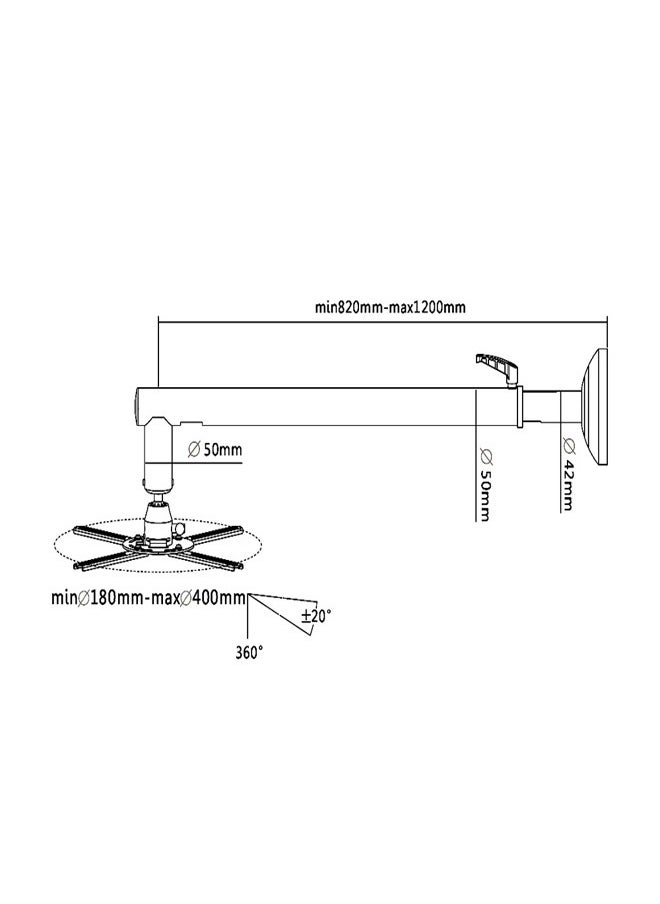 Skill Tech SH S06P Short Throw Projector Wall Mount, Mounting Profile 820mm-1200mm, 26kg Load Capacity – Black  - Image 3