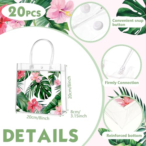 Aliceset 20 Pcs Clear Aloha Bags Hawaiian Luau Party Favors with Handles Summer Tropical Palm Leaves Goodie PVC Plastic Gift Bags for Summer Birthday Party Supplies, 8 x 8 x 3.15 Inch - Image 2