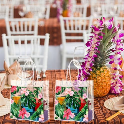 Aliceset 20 Pcs Clear Aloha Bags Hawaiian Luau Party Favors with Handles Summer Tropical Palm Leaves Goodie PVC Plastic Gift Bags for Summer Birthday Party Supplies, 8 x 8 x 3.15 Inch - Image 5